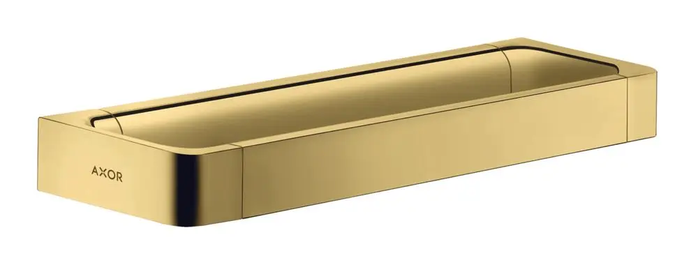 Haltestange aus poliertem Gold mit rechteckigem Design, markiert mit „AXOR“. Geeignet für verschiedene Anwendungen im Bad oder in der Küche.